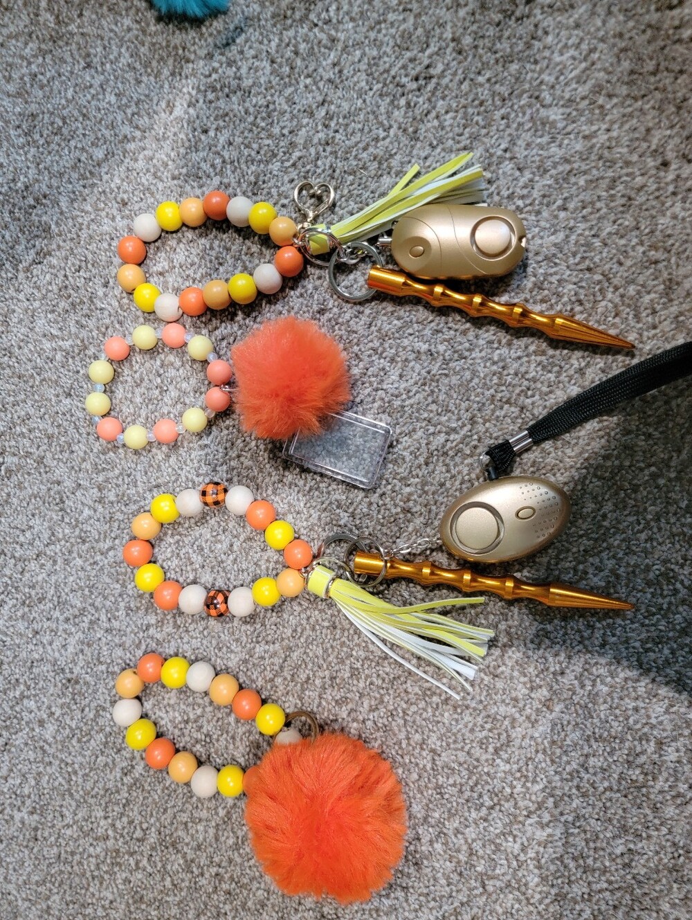 Halloween Keychain Bracelet with Gold CarSafety Tool - Orange & Yellow